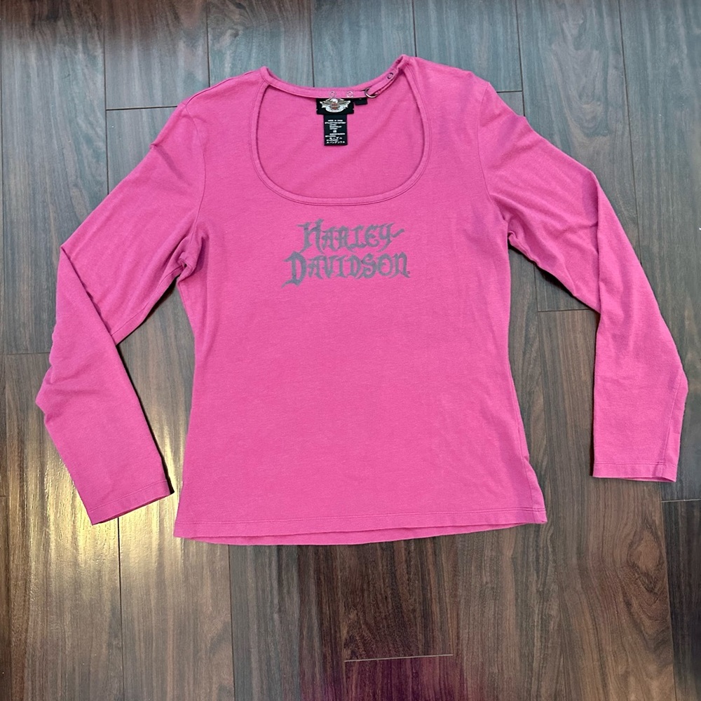 Harley Magenta Choker Neck long Sleeve Tee Large